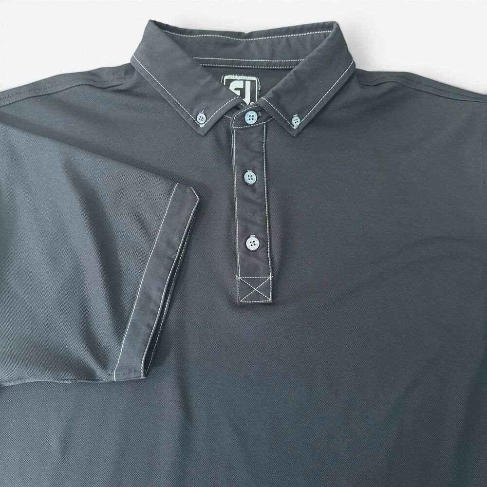 FootJoy Athletic Fit Golf Polo Mens XL Black Stitch Performance Stretch Shirt